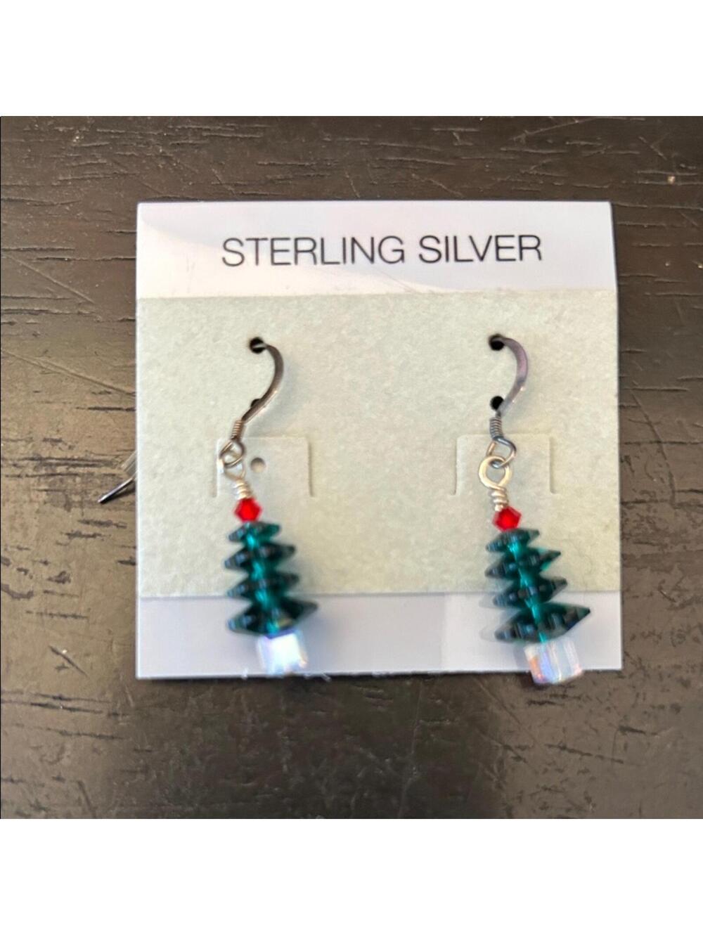 Sterling Silver & SwarovskiChristmas Tree Earrings